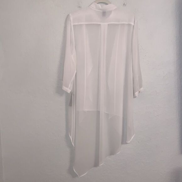 Chico’s Black Label Elegant Woven White Asymmetrical  Blouse Size 2/12 - Picture 4 of 14